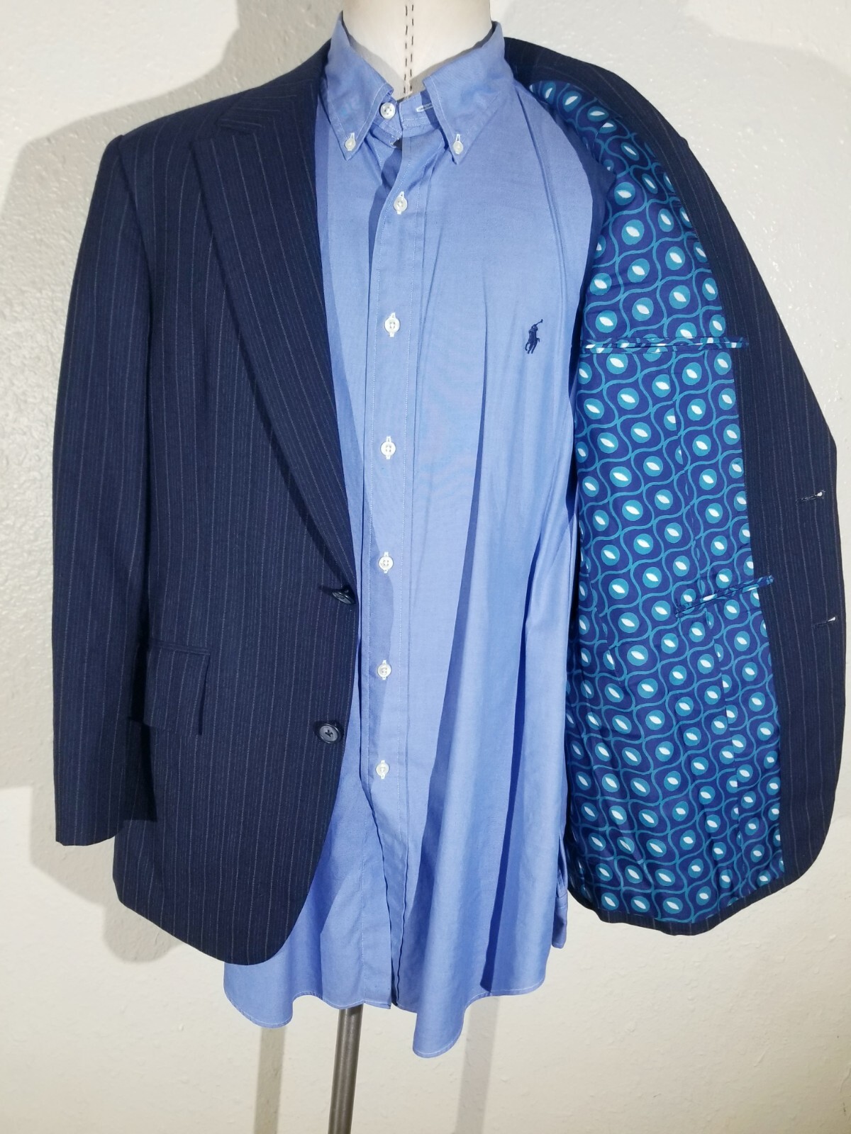 FILA Giacca blazer cappotto sportivo vintage 40R su misura tela intera blu canottaggio canottaggio righe