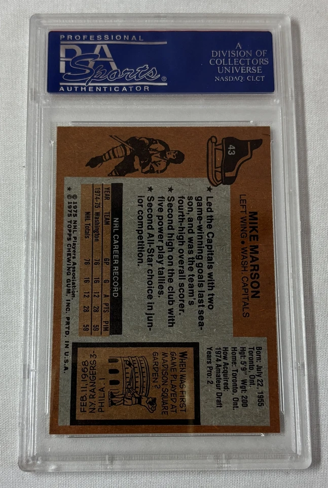 1975 Topps hockey #43 MIKE MARSON ~ PSA 7 ~ case scratched - Image 2 of 2