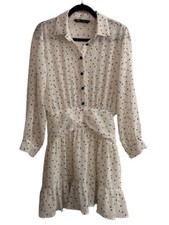 ZARA Sheer White and Black polka dot mini-Dress, Size M, pre-Owned.