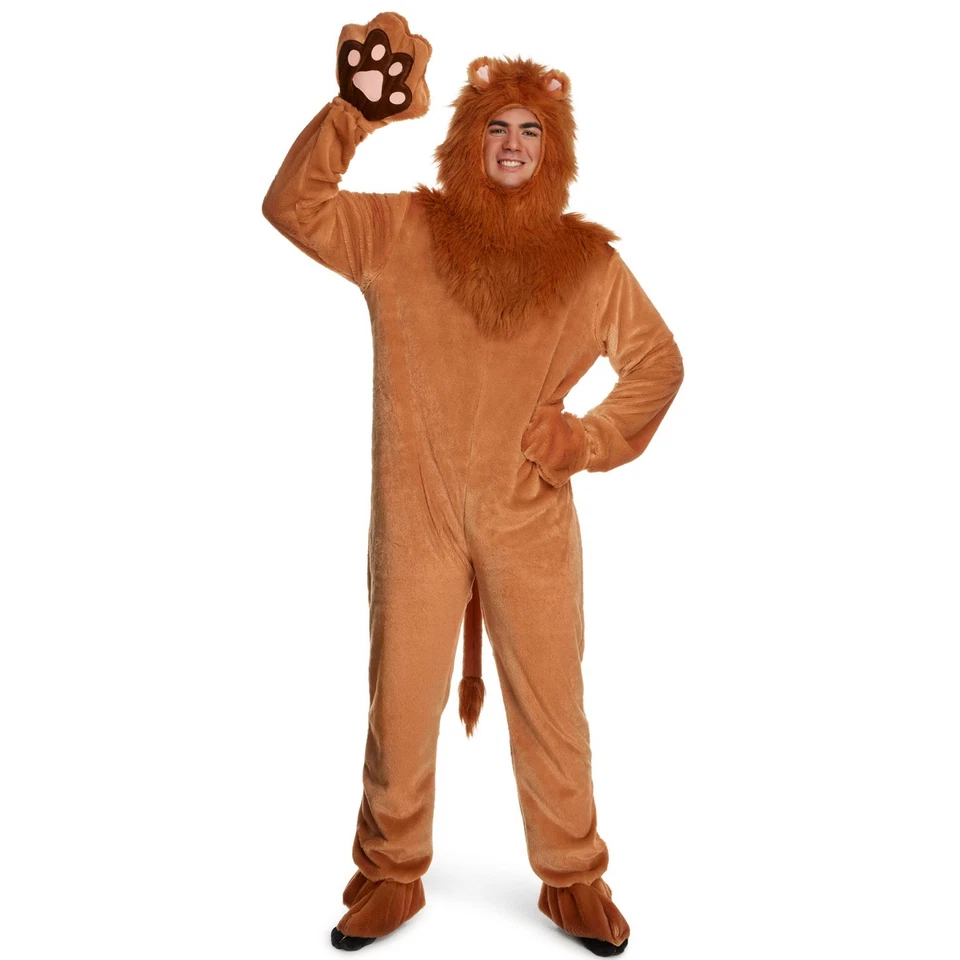 Men`s Lion Jumpsuit Costume Adult Animal King Bodysuit Halloween M - XL - Image 2 of 4