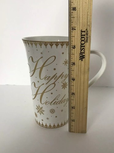 222 Fifth Tall China Mug - Happy Holidays - Snowflakes - White Gold Christmas - Picture 5 of 7