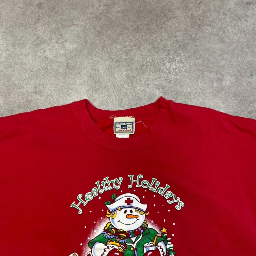 Lee Sweatshirt Mens XL Christmas Y2K Crew Neck Pull Over Jumper, Red image 7