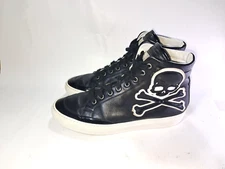 PHILIPP PLEIN Skull Crossbones Black High Top Sneakers Size EU 39 / 8 us