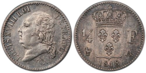 France louis XVIII 1/4 Quarter Franc 1818 A Silver PCGS IN The Gad.352.163/12 - Picture 2 of 2