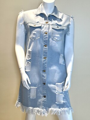 sneak peek denim dress Sneak Peek Women's Juniors Casual Button Down Shirt Dress (Denim, Medium)