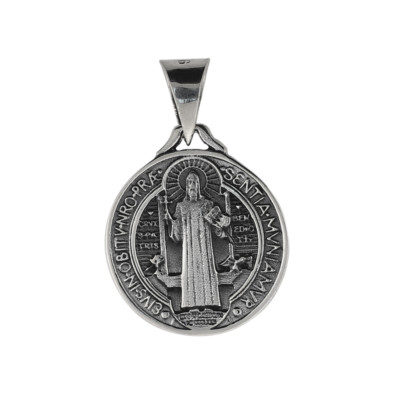 Hl. Benedikt & Kruzifix Anhänger Sterlingsilber mittelgroß Anhänger, 2-seitig 24mm