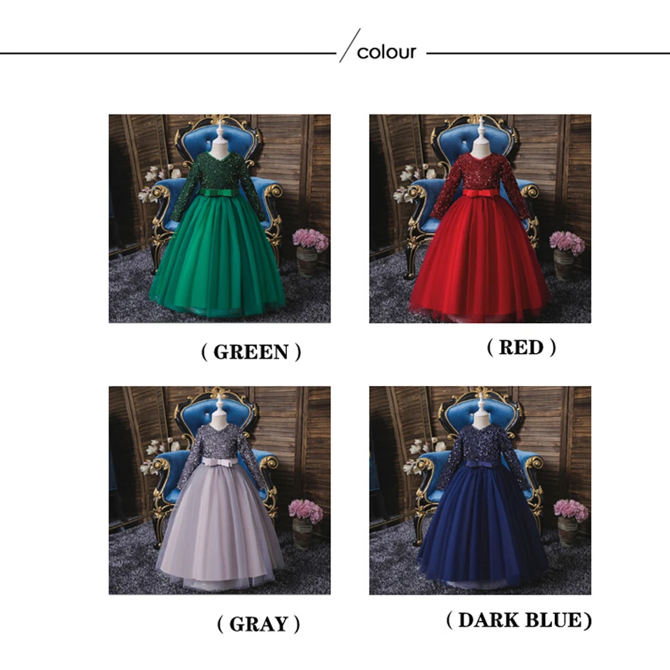 Kid Flower Girl Long Sleeve Maxi Dress Wedding Party Holy Communion Pageant Gown - Image 3 of 4