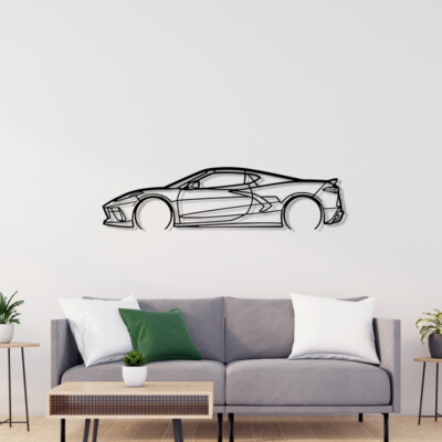 CORVETTE C8 Wandkunst aus Metall Wandbilder Silhouette Abzeichen Stingray Z51 Ls