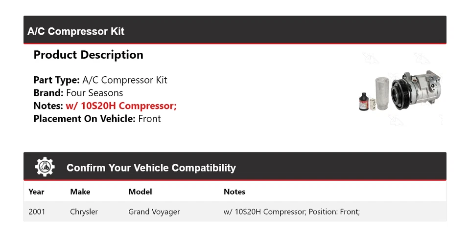 Комплект переднего компрессора кондиционера для 2001 Chrysler Grand Voyager 4 сезона - Изображение 2 из 4