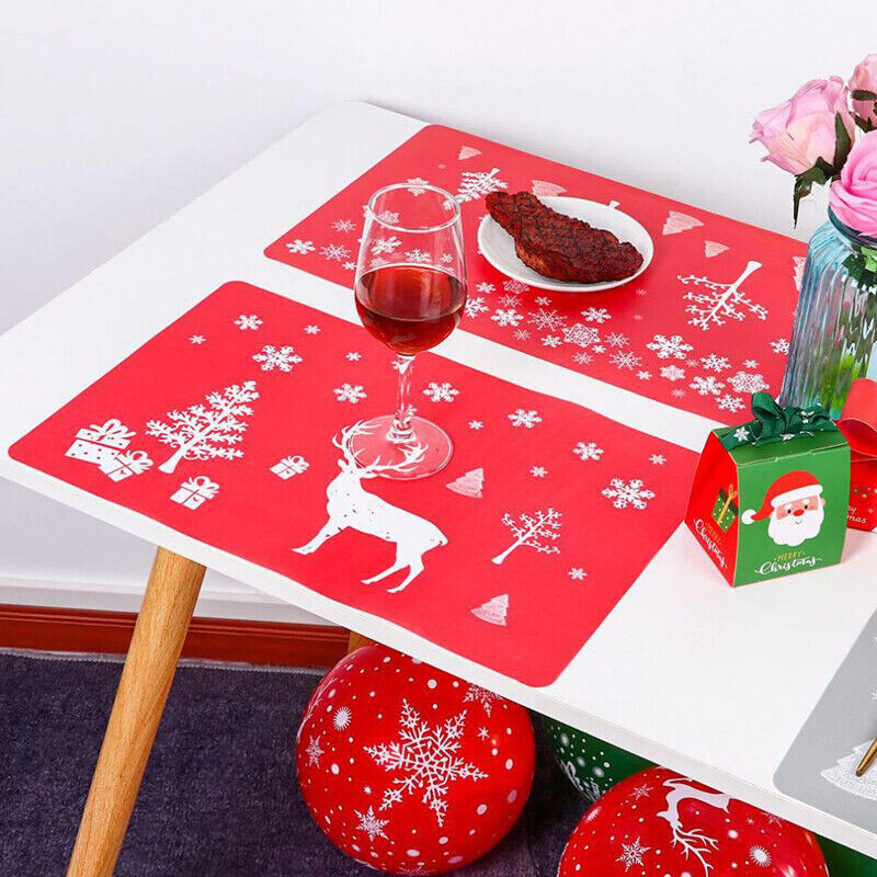 12pcs Christmas Dining Table Mats Set PVC Printing Placemats and