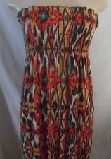 BROWN AQUA IVORY SUMMER ELASTIC DRESS MAXI LONG STRAPLESS MEDIUM