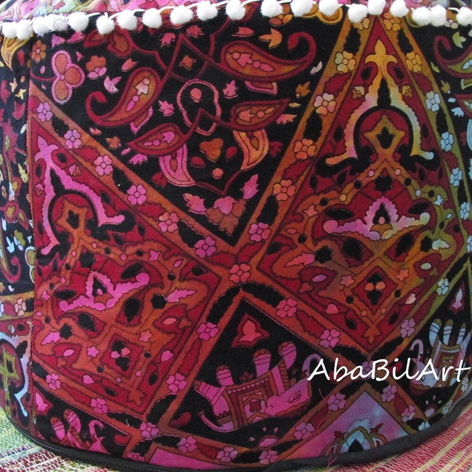 New 22x14" Round Cotton Pouf Ottoman Cover Floor Decorative Foot Stool Cover D15 - Image 2 of 4