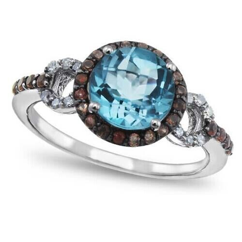 Sterling Silver Blue Topaz & Brown Cubic Zirconia Engagement Ring-image