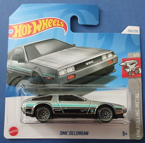 HOT WHEELS 2024 DMC DELOREAN, SILVER/BLACK, "TREASURE HUNT", SHORT CARD.