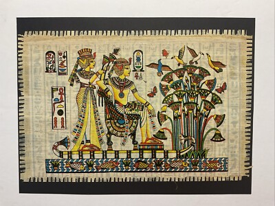 Rare  genuine Egyptian Papyrus Handmade King tut & wife in a boat 12x9 