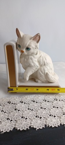 Vtg Lefton White Cat Bookends Gold READ Persian Kitten Blue Eyes H518 Japan - Picture 12 of 13