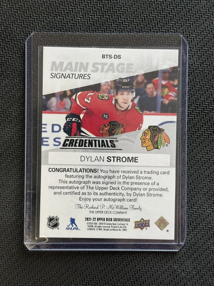 2021-22 Upper Deck Credentials Main Stage Signatures Dylan Strome #BTS-DS Auto - Image 2 of 2