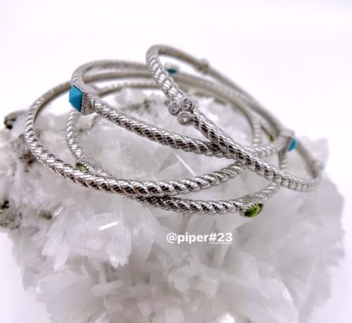 EUC Judith Ripka Sterling Silver Multi-gemstone & Diamonique Bangle Bracelet Set - Picture 4 of 7