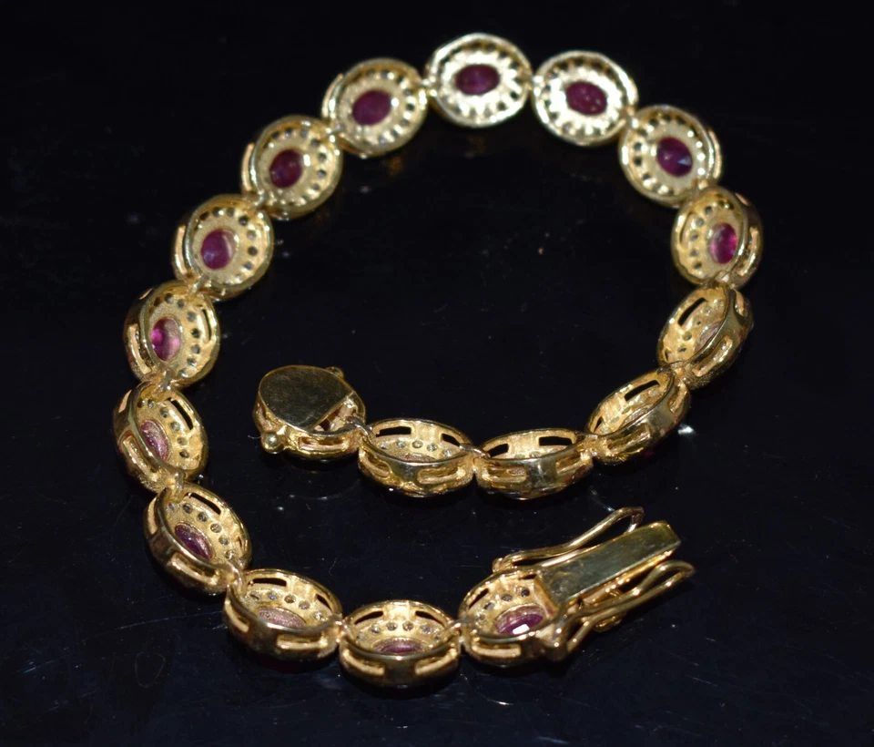 Pave Diamond Ruby Gemstone 925 Sterling Silver Statement Bracelet Jewelry - Image 2 of 4