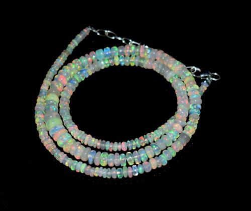 16"Natural Ethiopian Opal Gemstone Beads Necklace 925 Sterling silver F2313