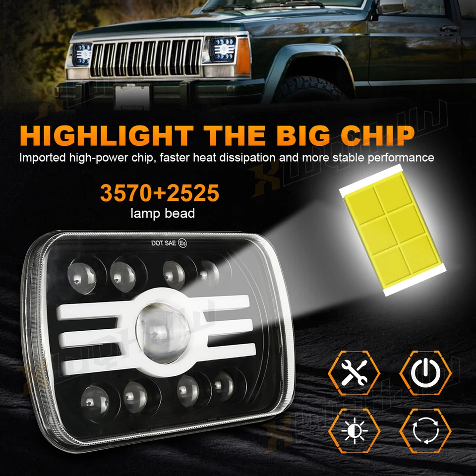 Faro LED halo DRL haz alto/bajo Fit Chevy S10 Pickup 1982-97 5x7 7x6" H6054 Foto 2 de 4