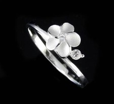 STERLING SILVER 925 HAWAIIAN 7.5MM SINGLE PLUMERIA FLOWER RING CZ SIZE 3-10