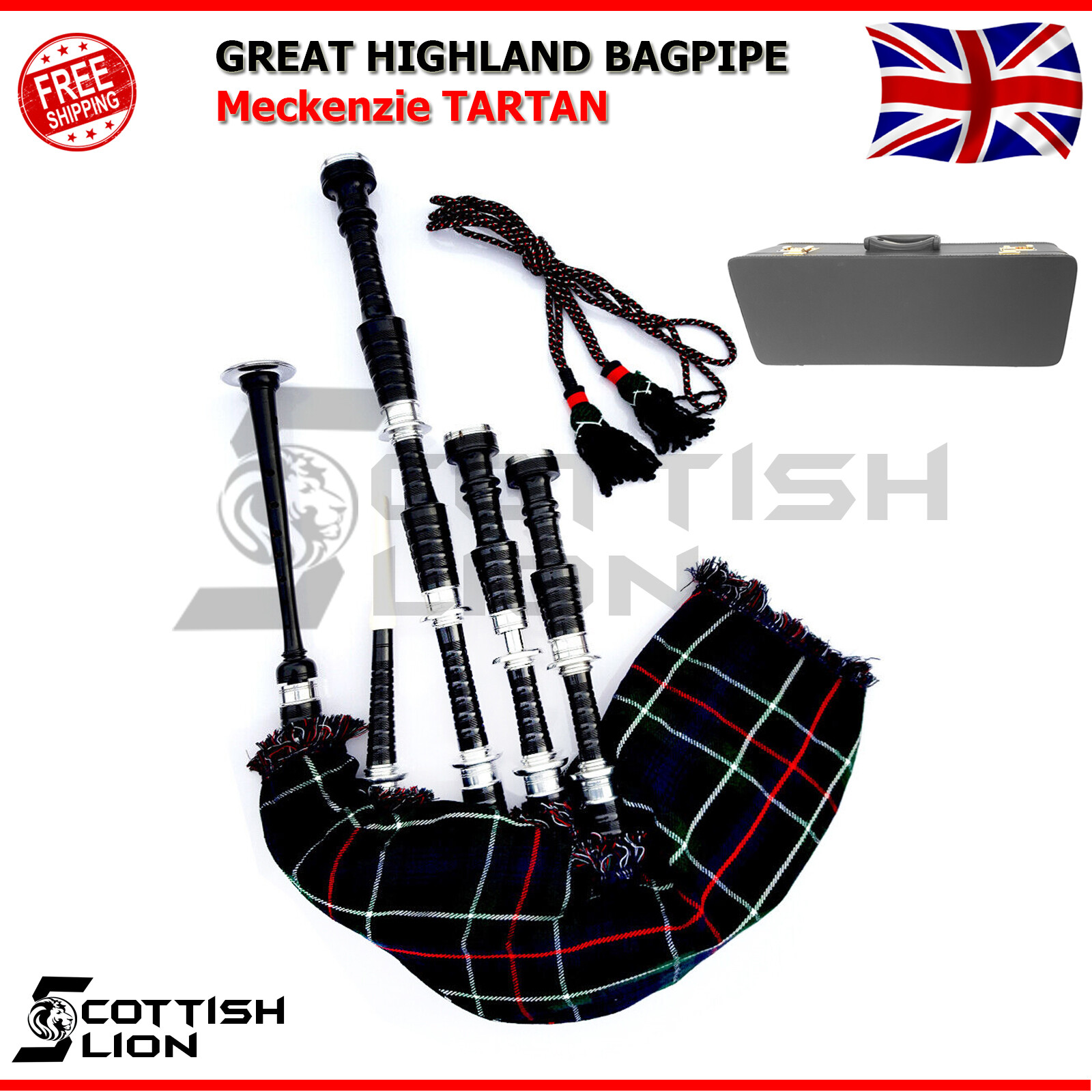 Cornemuse Great Highland En Palissandre Avec Montures Argentées - Set Complet Avec étui - Royal Stewart