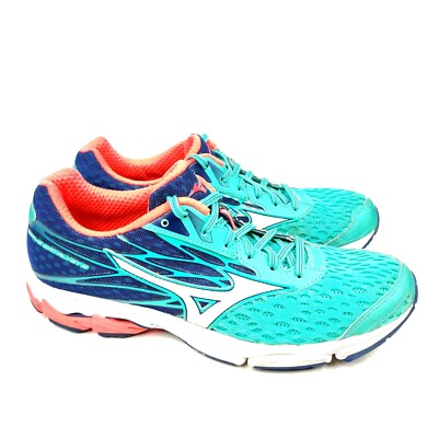 Mizuno Womens Wave Catalyst Teal Salmon White Running Shoes Lace Up Size  11