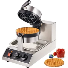 Commercial Waffle Maker, 1 Piece per Batch, 1300W Round Waffle Iron, Non-Stick W