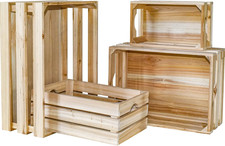 Set of 4 Large Wooden Crates Unfinished Office Storage Crates, Decorative Wood S