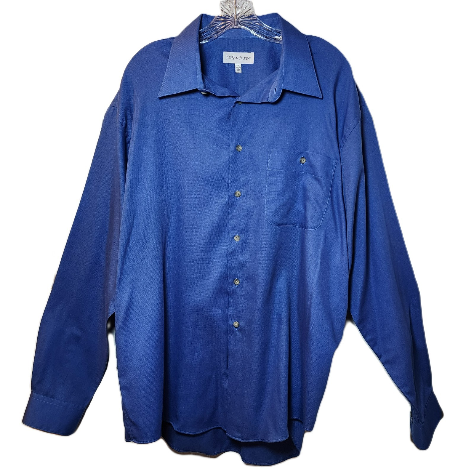 Camicia elegante Yves Saint Laurent XL 17 5 36 37 viola blu tasca antirughe