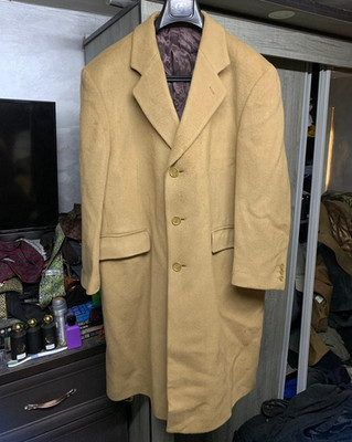 Vintage wool Cashmere blend classic camel beige over coat 46R XL