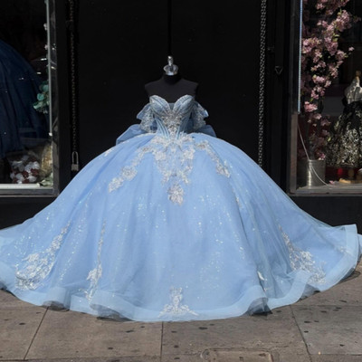 Newest Quinceanera Dresses Baby Blue Sweet 15 16 Glitter Party Ball Gowns