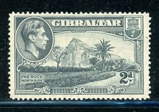 GIBRALTAR 110a SG124 MH 1938-51 2p KGVI The Rock North Side Perf 14 CV$22