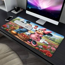 40 90cm1pc Mickey  Minnie Mouse XXL Desk Mat - Non-Slip Rubber Base, Vibrant Fl