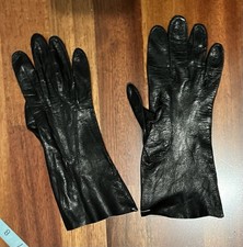 Vintage Black Soft Classic Leather Driving Dramatic Mid Length Gloves