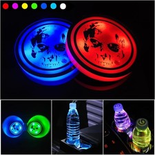 2 PCS LED Car Cup Holder Lights, USB Charging Car Coasters with 7 Colors Lum