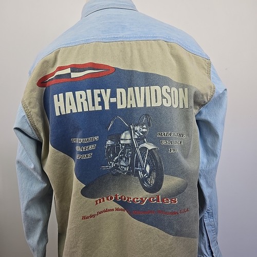 Vintage 90s Harley Davidson Biker Blues Denim Graphic Print Shirt Herren L 97320 98VM - Bild 4 von 22