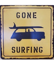SURFER CROSSING AND GONE SURFING DECORATIVE WOODEN SIGNS 9.5INCH X