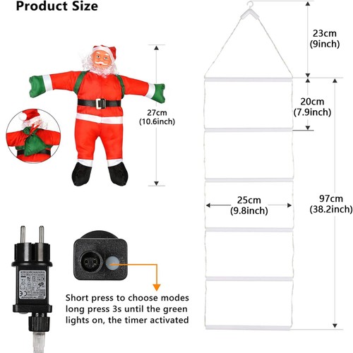 Weihnachtsmann Leiter Lichterkette LED-Deko Strom Nikolaus LED Weihnachtsmann - Bild 6 von 21