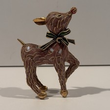 Decorative Reindeer Figurine Brown Gold Metal Enamel Christmas Holiday Glossy