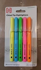 TRU RED Pocket Highlighter with Grip Chisel Tip Asst 5/Pack TR54584