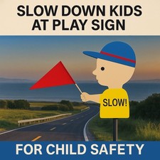 Kid Alert SLOW Children At Play Visual Warning Signal Sign with Warning Flag