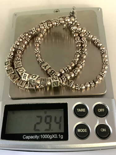 Sterling Silver 3 Strand Silver Beaded Bracelet with Name Blocks 29.4g - Picture 6 of 6