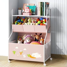 Toy Storage Organizer with Wheels - 3-Tier Kids Large Toy Box, Toy Chest Stor...