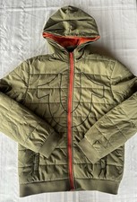 True Religion Kid's Olive Green Puffer Jacket Orange Lined Hood Full Zip Sz L