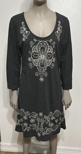 JW Los Angeles Johnny Was Gray Long Sleeve Embroidered Dress GUC Sz Lg