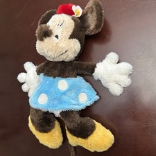 Disney Parks Minnie Mouse Plush 18" Red Hat Flower Polka Dot Blue Skirt Fuzzy