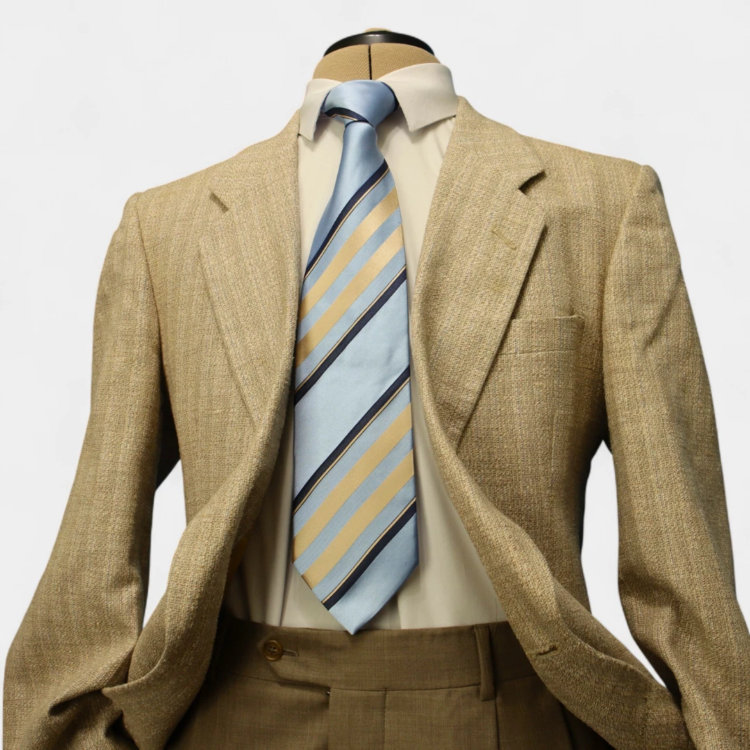 Cappotto sportivo Christian Dior 40L beige sabbia gessato misto seta blazer 2 bottoni