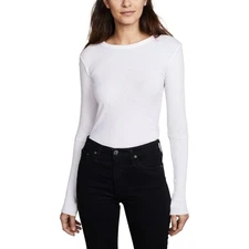 ENZA COSTA Cashmere Cuffed Crew Top Womens Small Natural Cream Quite Luxury NEW